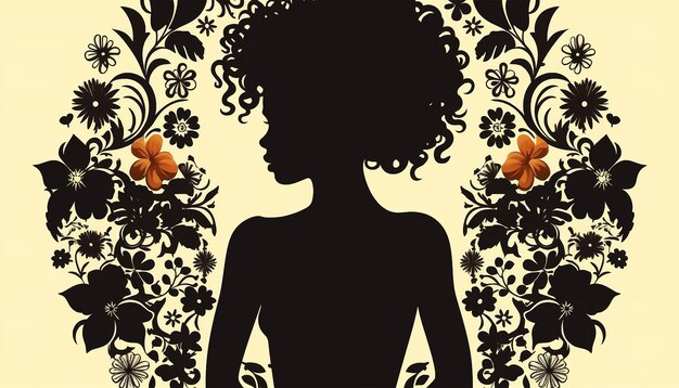 Mujer afroamericana con flores en el cabello Retrato de mujer abstracta de piel negra estadounidense