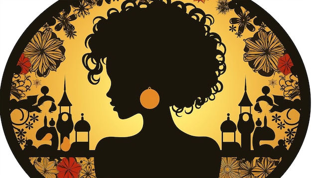 Mujer afroamericana con flores en el cabello Retrato de mujer abstracta de piel negra estadounidense