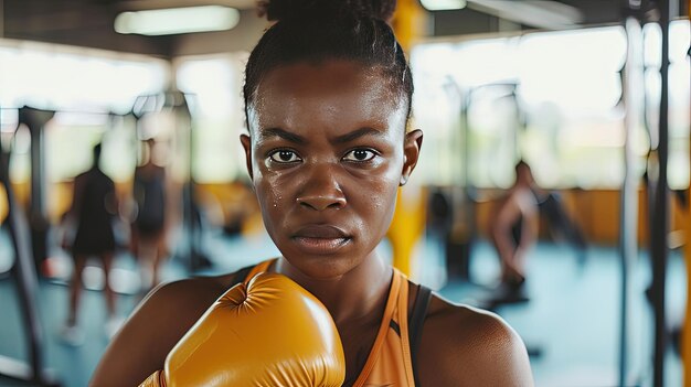 Foto mujer afroamericana en el gimnasio de boxeo concepto de autodefensa