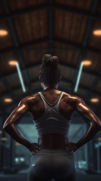 Mujer afroamericana haciendo ejercicio en el gimnasio IA generativa