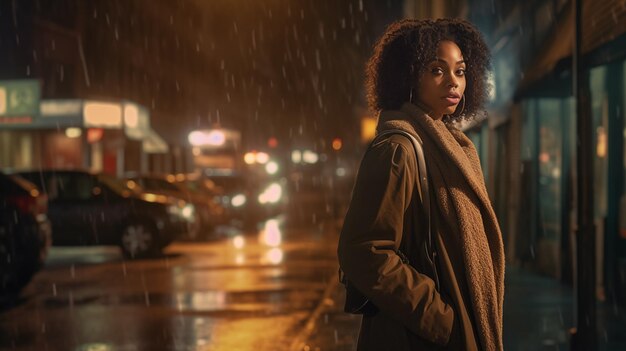 Mujer afroamericana de pie en el medio de la calle