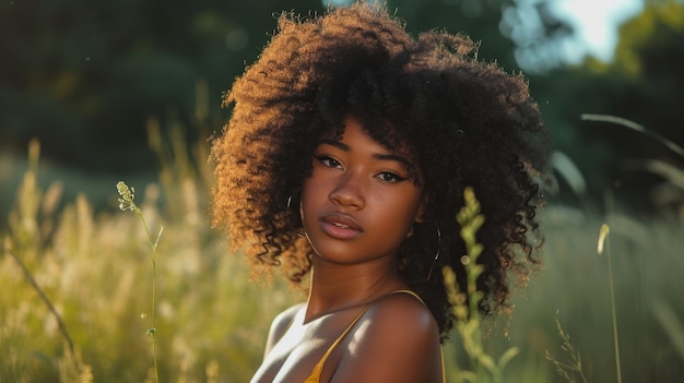 Mujer afroamericana posando al aire libre