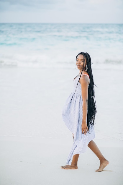 Mujer afroamericana de raza mixta negra de belleza con cabello largo y rizado