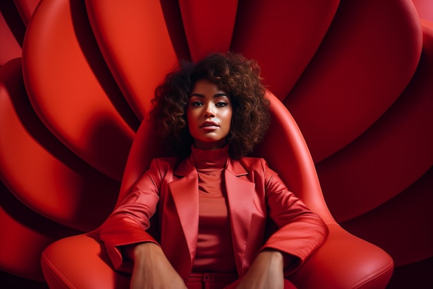 una mujer afroamericana sentada en una silla roja