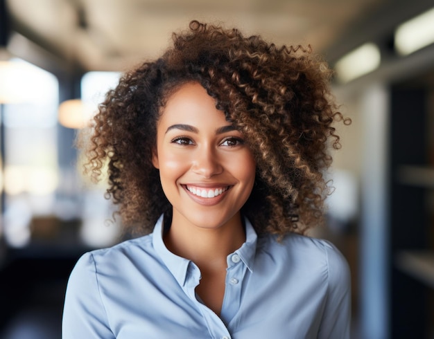 mujer afroamericana sonriendo para la cámara