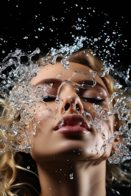 Foto una mujer está bajo el agua con agua salpicándole la cara ai