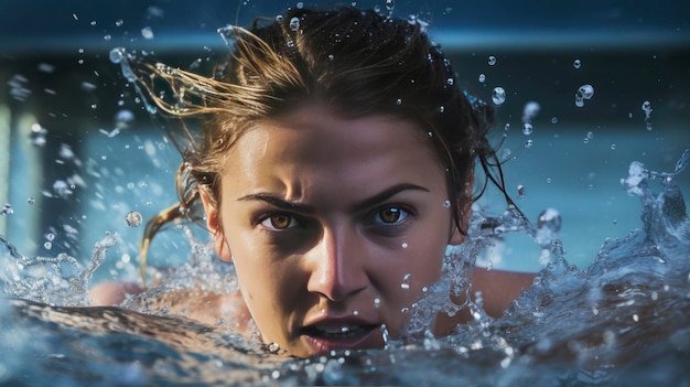 Una mujer en el agua con una mirada sorprendida en su rostro