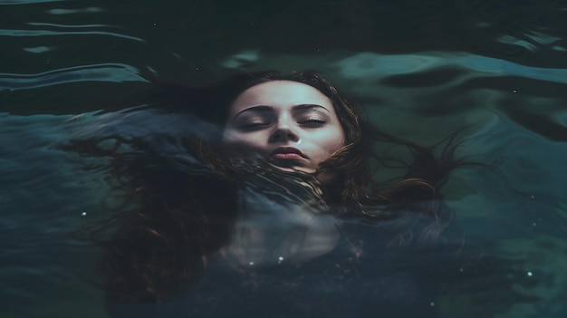 una mujer en el agua con su cabello en el agua