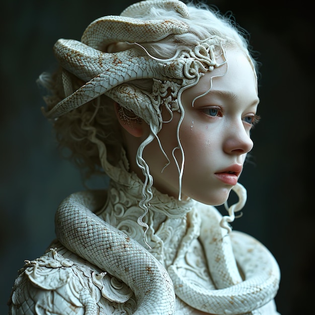 mujer albina con pelo de serpiente