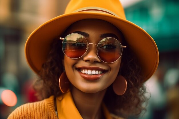 Foto mujer alegre con gafas de sol de moda