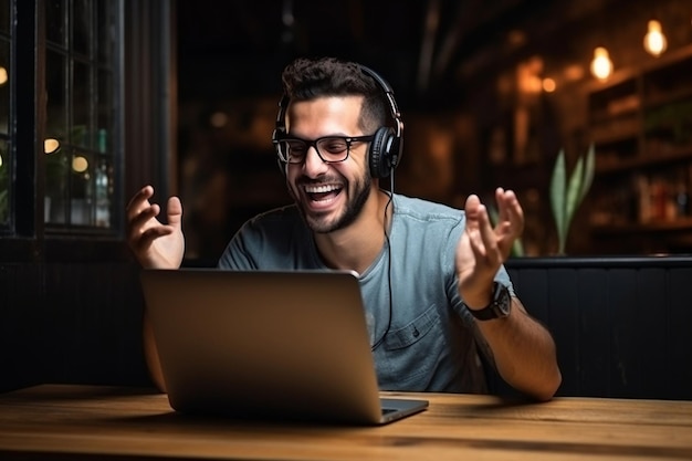 Mujer alegre y satisfecha aprendiendo felizmente Ai