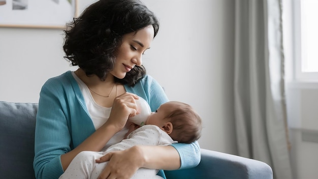 Mujer amamantando a un bebé