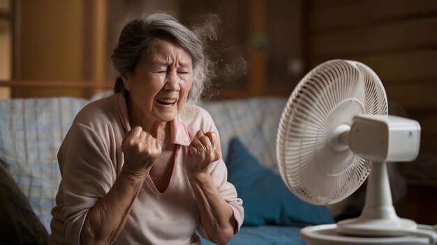 Foto mujer anciana luchando con fiebre alta