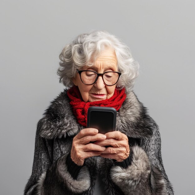 Mujer anciana que usa teléfono móvil