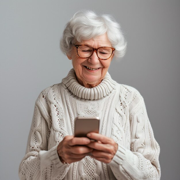 Mujer anciana que usa teléfono móvil