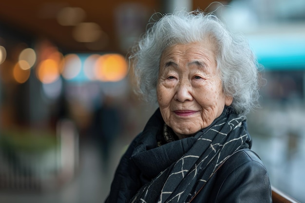 Mujer anciana sentada en un banco