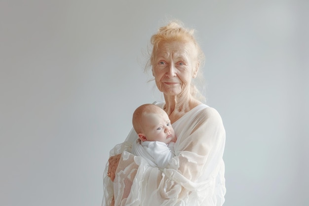 mujer anciana sosteniendo un bebé abuelo concepto de crianza