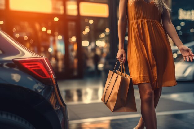 Mujer andando con bolsas de compras