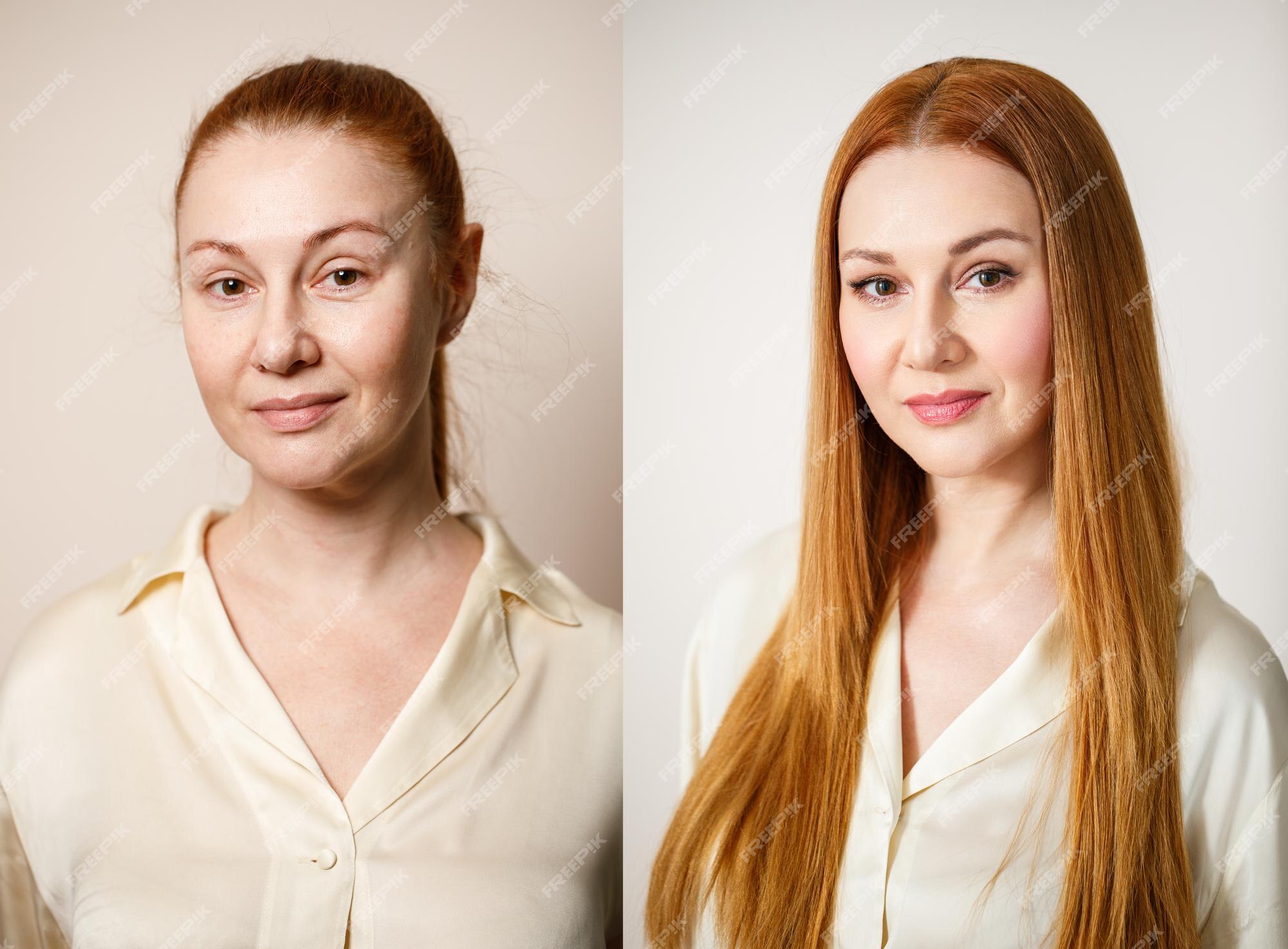 Mujer antes y después del maquillaje el concepto de belleza de  transformación después de aplicar maquillaje con un maquillador resultado  sin retoque | Foto Premium
