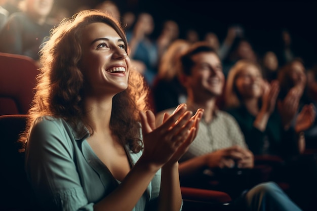 Mujer aplaudiendo en el teatro Audiencia IA generativa