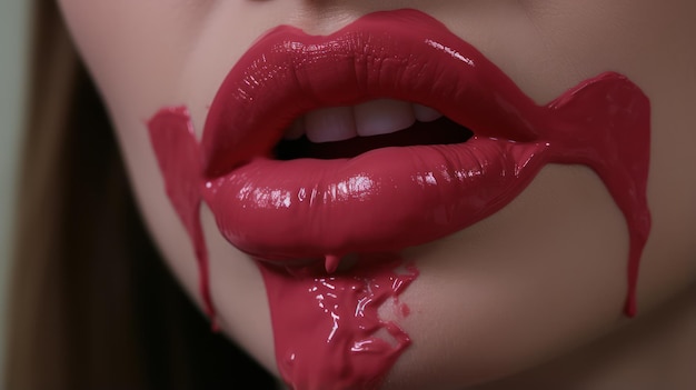 Foto mujer aplicando lápiz labial generada por la ia