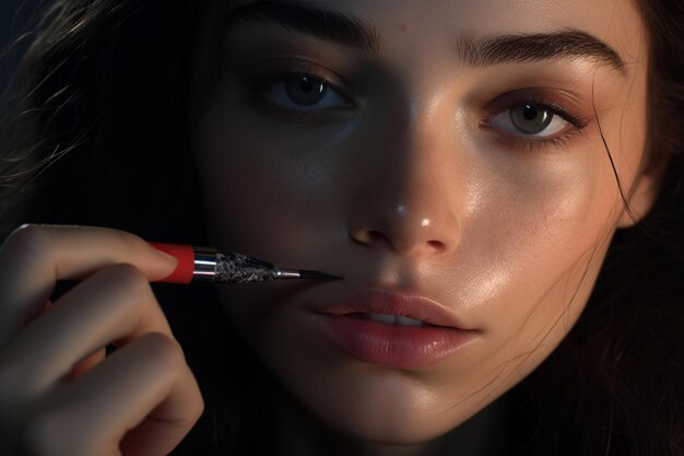 Mujer aplicando maquillaje