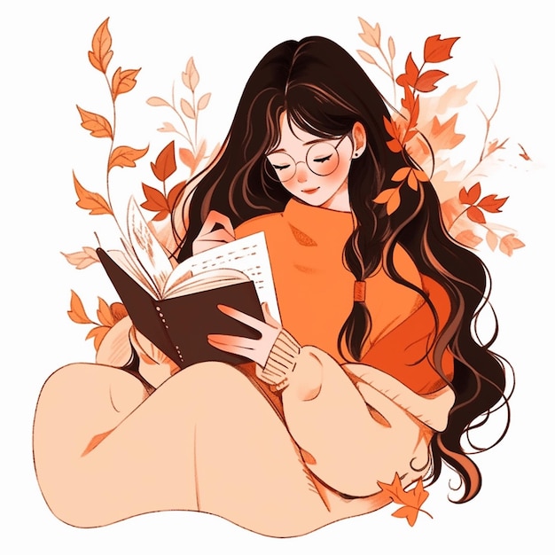 mujer arafed leyendo un libro en el otoño deja ai generativa