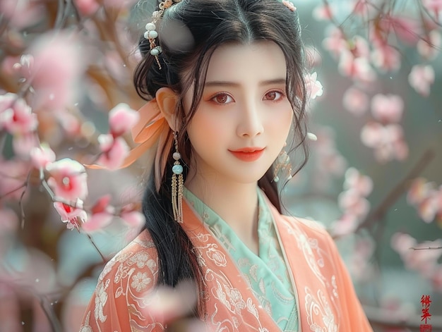 mujer arafed en un vestido de kimono posando para una imagen generativa ai