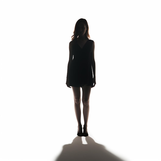 Foto mujer arafed en un vestido negro de pie en una sombra generativa ai