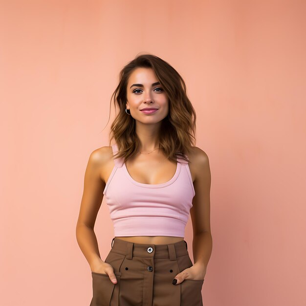 Foto mujer ariana posando sobre un fondo rosado