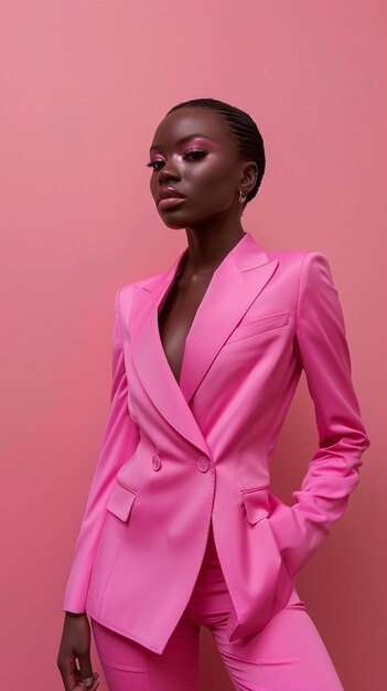 mujer arrafada en un traje rosado posa para una imagen generativa ai
