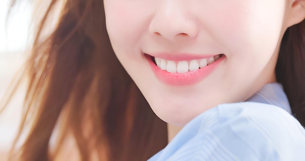 Mujer asiática con dientes blancos y bonitos.