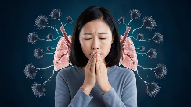 Foto la mujer asiática está enferma debido a resfriados alergias alergias mal tiempo polvo tuberculosis contaminación del aire lun