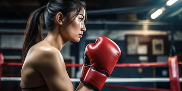 Mujer asiática con guantes de boxeo en un ring concepto de entrenamiento  deportivo ilustración generativa de ai