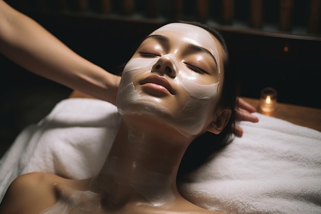 una mujer asiática haciendo facial