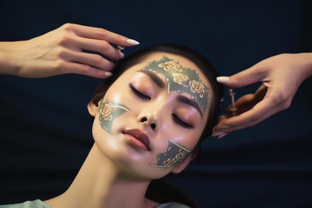 una mujer asiática haciendo facial