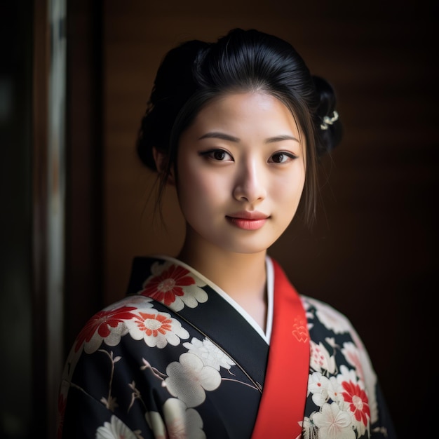 una mujer asiática en un kimono tradicional