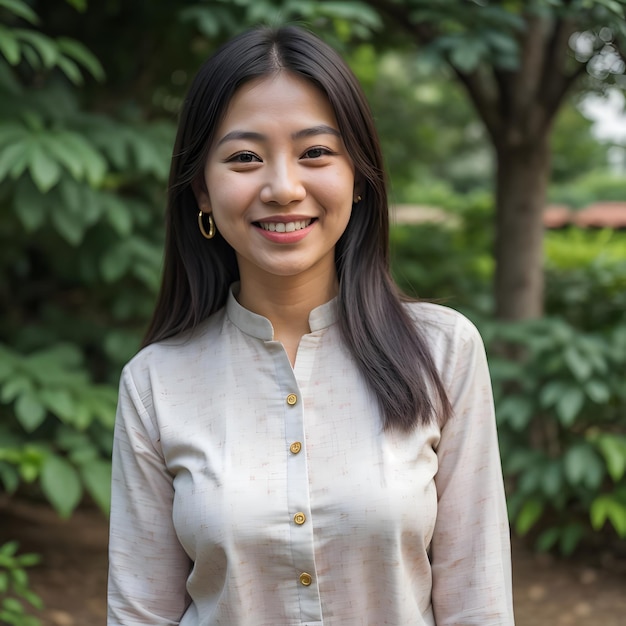 Foto mujer asiática en kurta sonriendo