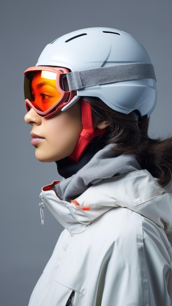 mujer asiática, llevando, anteojos de nieve, anteojos