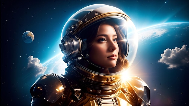 Mujer astronauta en las imágenes de la galaxia generadas con IA