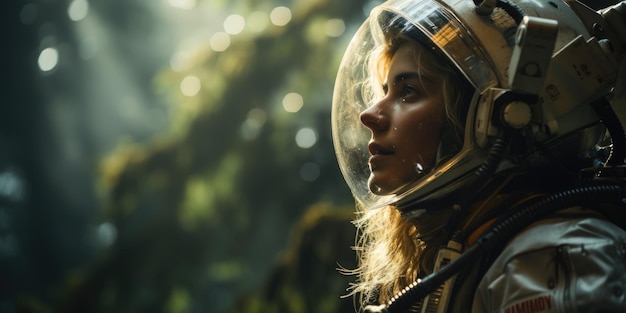 Mujer astronauta modelo luz natural suave generada por ai