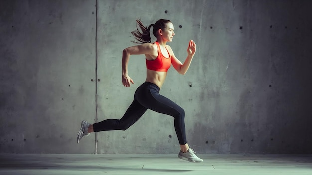 Mujer atlética corriendo en el estudio