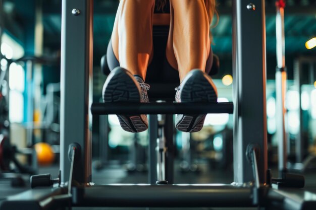 Foto mujer atlética en una máquina de ejercicio en el gimnasio