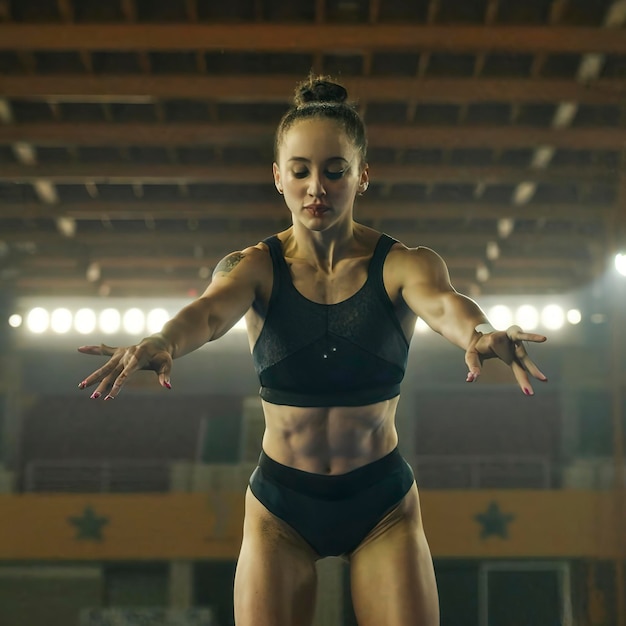 Mujer atlética practicando gimnasia