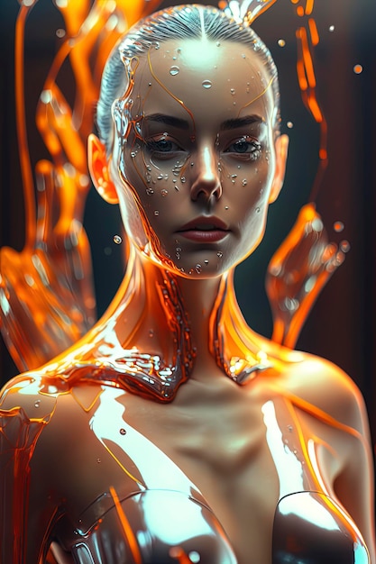 Mujer atractiva encerrada en vidrio El quinto elemento opalescente Generado por IA