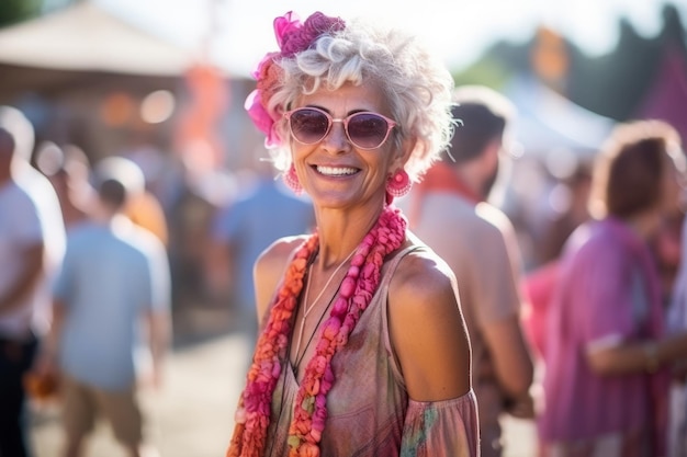 Mujer atractiva y madura en el festival