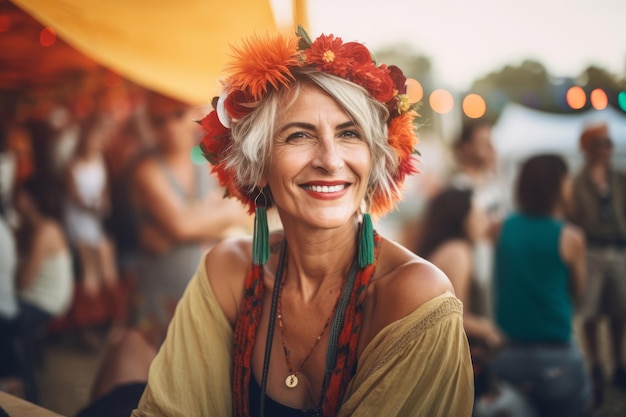 Mujer atractiva y madura en el festival