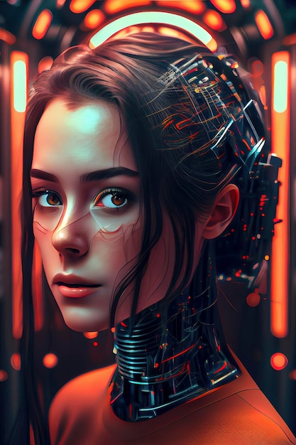 Mujer atractiva en un traje futurista cyberpunk AIGenerated