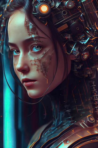 Mujer atractiva en un traje futurista cyberpunk AIGenerated