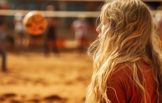 Mujer desde atrás viendo un partido de voleibol